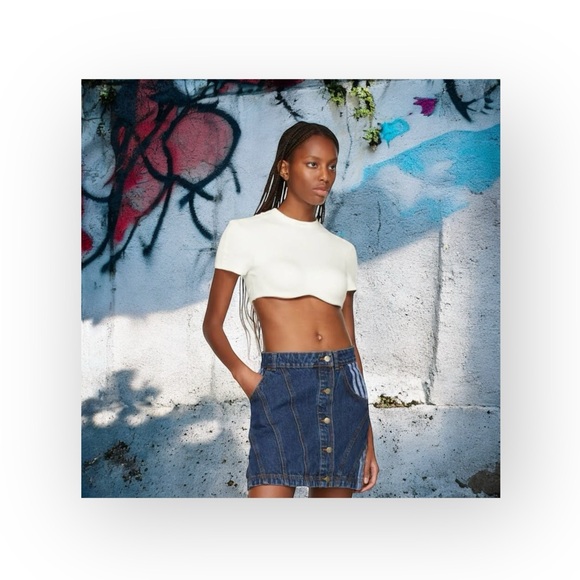 VHTF: new adidas originals x Ivy Park ᯾ Beyoncé Denim Mini Skirt ᯾ Dark Stripe M - Picture 1 of 17